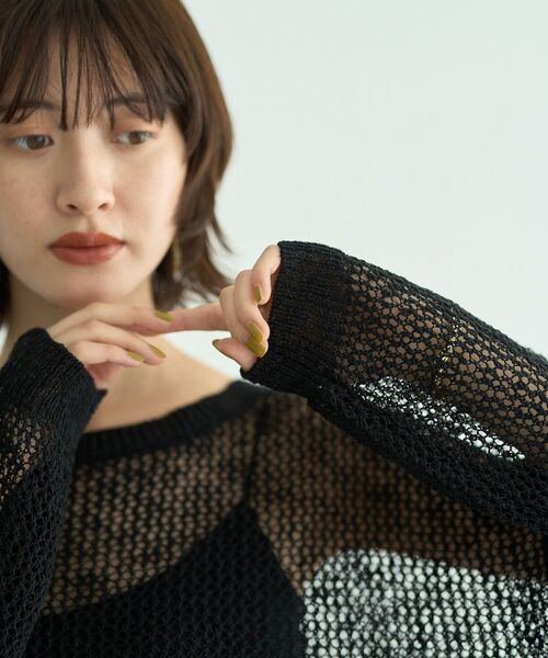 Editt by YECCA VECCA(エディットバイイェッカヴェッカ)の「スラブメッシュルーズニット(ニット/セーター・レディース・アイボリー/ブラック/キャメル・FREE)」の15枚目の写真