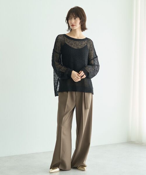 Editt by YECCA VECCA(エディットバイイェッカヴェッカ)の「スラブメッシュルーズニット(ニット/セーター・レディース・アイボリー/ブラック/キャメル・FREE)」の20枚目の写真