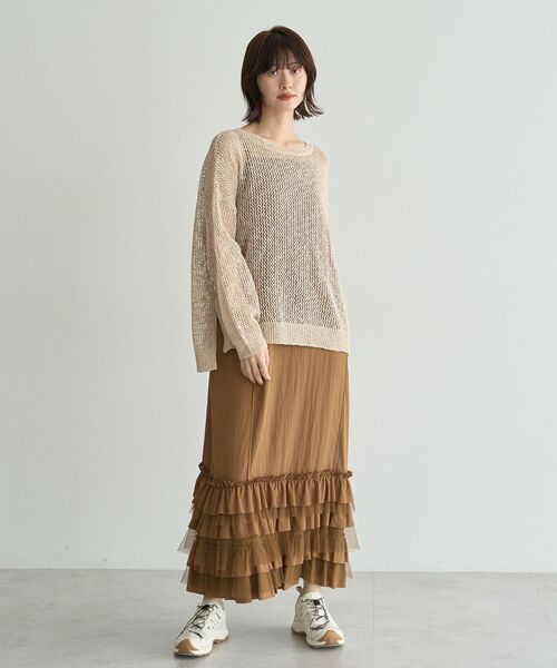 Editt by YECCA VECCA(エディットバイイェッカヴェッカ)の「スラブメッシュルーズニット(ニット/セーター・レディース・アイボリー/ブラック/キャメル・FREE)」の6枚目の写真