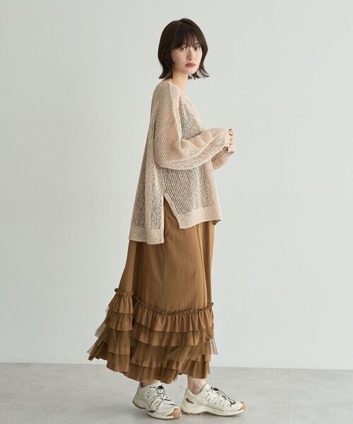 Editt by YECCA VECCA(エディットバイイェッカヴェッカ)の「スラブメッシュルーズニット(ニット/セーター・レディース・アイボリー/ブラック/キャメル・FREE)」の18枚目の写真