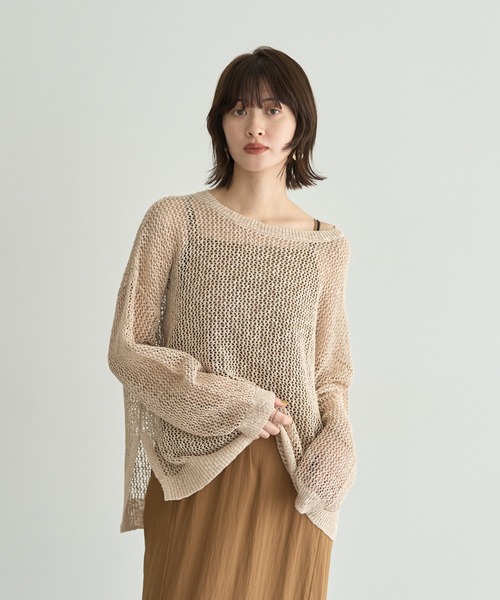 Editt by YECCA VECCA(エディットバイイェッカヴェッカ)の「スラブメッシュルーズニット(ニット/セーター・レディース・アイボリー/ブラック/キャメル・FREE)」の1枚目の写真