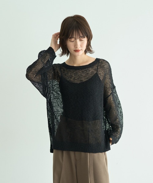 Editt by YECCA VECCA(エディットバイイェッカヴェッカ)の「スラブメッシュルーズニット(ニット/セーター・レディース・アイボリー/ブラック/キャメル・FREE)」の2枚目の写真