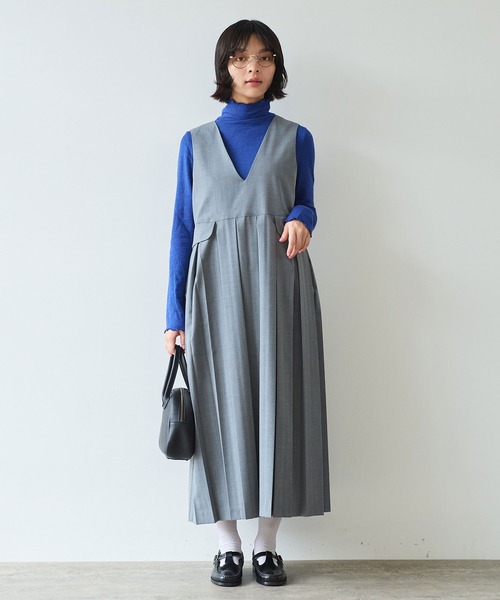 bulle de savon(ビュルデサボン)の「《early spring》2/80 TWツイル プリーツジャンパースカート(ジャンパースカート・レディース・グレー/ブラック・FREE)」の3枚目の写真