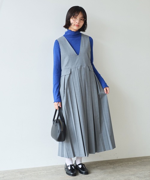 bulle de savon(ビュルデサボン)の「《early spring》2/80 TWツイル プリーツジャンパースカート(ジャンパースカート・レディース・グレー/ブラック・FREE)」の4枚目の写真