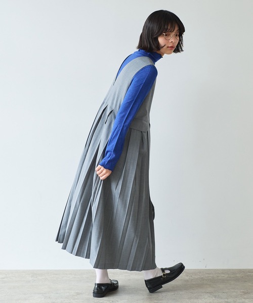 bulle de savon(ビュルデサボン)の「《early spring》2/80 TWツイル プリーツジャンパースカート(ジャンパースカート・レディース・グレー/ブラック・FREE)」の7枚目の写真