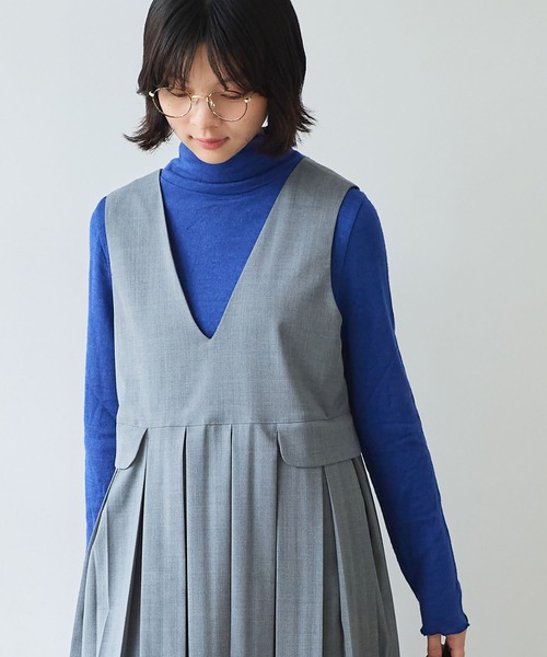 bulle de savon(ビュルデサボン)の「《early spring》2/80 TWツイル プリーツジャンパースカート(ジャンパースカート・レディース・グレー/ブラック・FREE)」の8枚目の写真