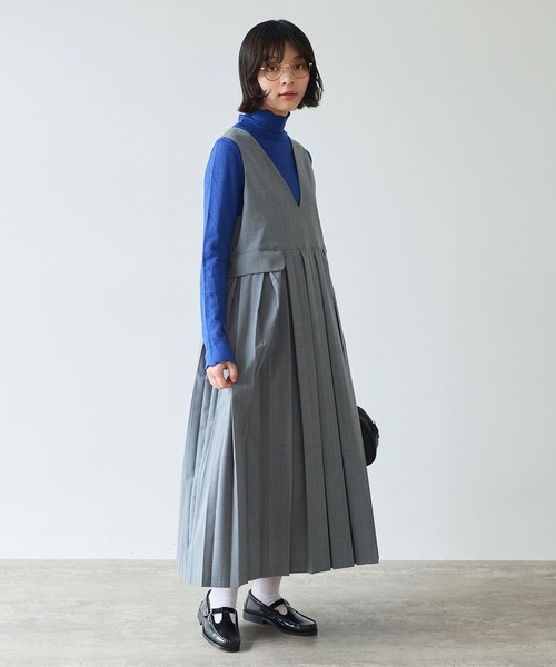 bulle de savon(ビュルデサボン)の「《early spring》2/80 TWツイル プリーツジャンパースカート(ジャンパースカート・レディース・グレー/ブラック・FREE)」の5枚目の写真