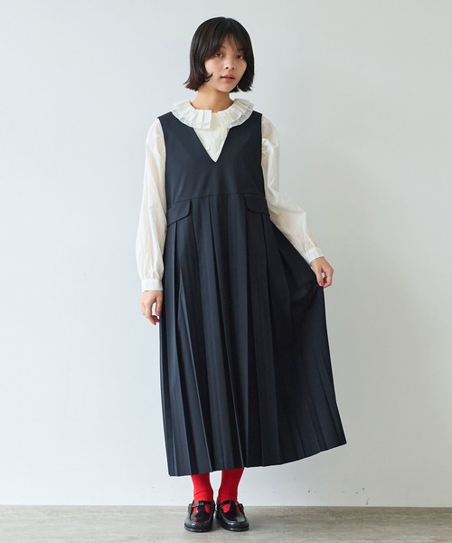 bulle de savon(ビュルデサボン)の「《early spring》2/80 TWツイル プリーツジャンパースカート(ジャンパースカート・レディース・グレー/ブラック・FREE)」の10枚目の写真