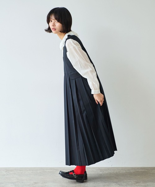 bulle de savon(ビュルデサボン)の「《early spring》2/80 TWツイル プリーツジャンパースカート(ジャンパースカート・レディース・グレー/ブラック・FREE)」の11枚目の写真