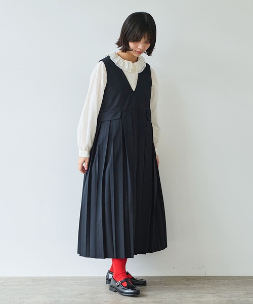 bulle de savon(ビュルデサボン)の「《early spring》2/80 TWツイル プリーツジャンパースカート(ジャンパースカート・レディース・グレー/ブラック・FREE)」の13枚目の写真