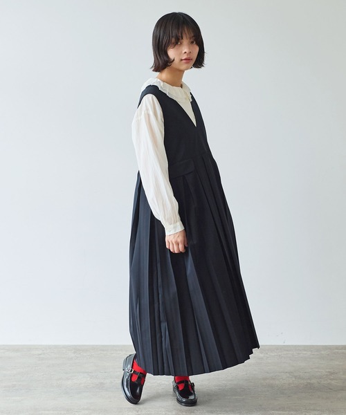 bulle de savon(ビュルデサボン)の「《early spring》2/80 TWツイル プリーツジャンパースカート(ジャンパースカート・レディース・グレー/ブラック・FREE)」の15枚目の写真