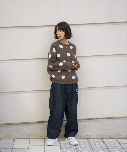 kaoyorinakami（カオヨリナカミ）の「dot logo knit / ドットロゴニット（ニット/セーター・メンズ・ブラウン/ネイビー・SMALL/MEDIUM/LARGE/X-LARGE）」の6枚目の写真