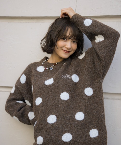 kaoyorinakami（カオヨリナカミ）の「dot logo knit / ドットロゴニット（ニット/セーター・メンズ・ブラウン/ネイビー・SMALL/MEDIUM/LARGE/X-LARGE）」の8枚目の写真