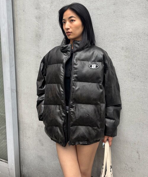 セール】【UNISEXS】S LOGO VINTAGE-LIKE LEATHER BLOUSON（ダウン