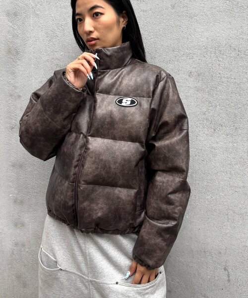 セール】【UNISEX/サイズ展開あり】Sロゴヴィンテージライク中綿レザー