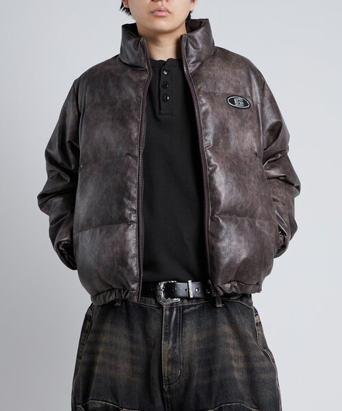 セール】【UNISEX/サイズ展開あり】Sロゴヴィンテージライク中綿レザー