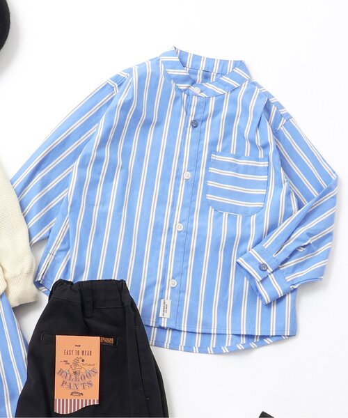 BREEZE（ブリーズ）の「【リンク/ジュニア対応】ノーカラーシャツ（シャツ/ブラウス・キッズ・オフホワイト/ブラック/アイボリー/ストライプ・130/120/110/100/90/140/80）」の4枚目の写真