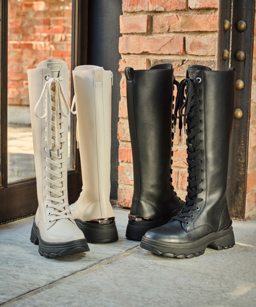 軽量】レースアップロングブーツ（ブーツ）｜+diana（プラスダイアナ