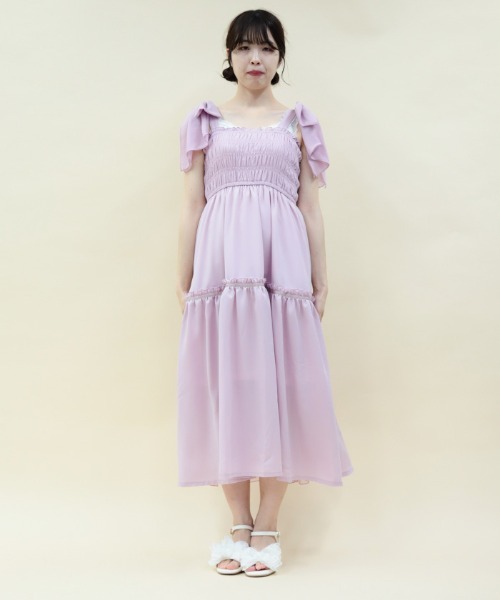 axes femme POETIQUE（アクシーズファムポエティック）の「バックフリルロングワンピース（ワンピース・レディース・ピンク/クリーム/ブラック・MEDIUM）」の4枚目の写真