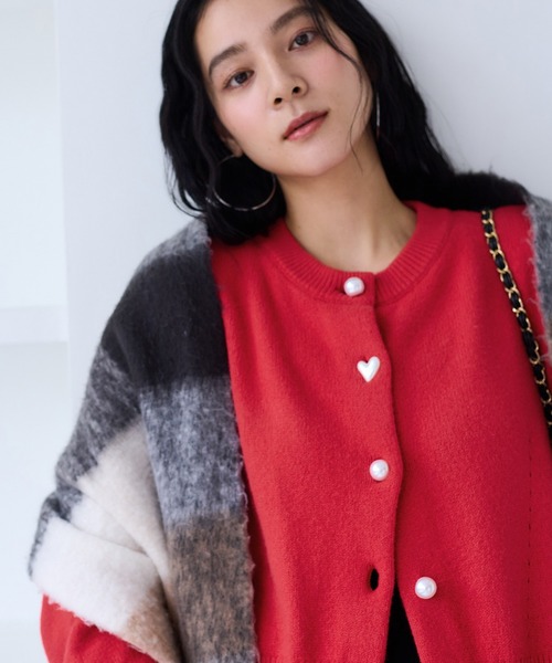 ハートアソートパール釦ラメミックスカーディガン/イージーケア・一部