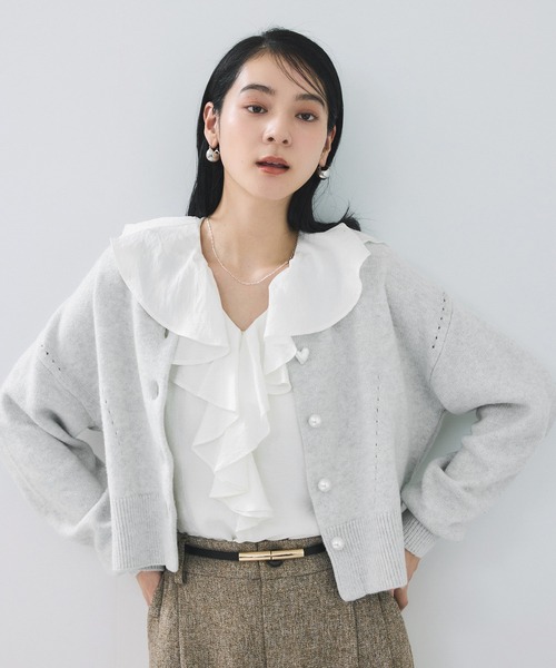 VIS（ビス）の「ハートアソートパール釦ラメミックスカーディガン/イージーケア・一部WEB限定カラー（カーディガン/ボレロ・レディース・チャコールグレー/ライトグレー/ブラック/ブルー/ダークパープル/ピンク系その他2/ブラウン系その他/レッド・FREE）」の9枚目の写真