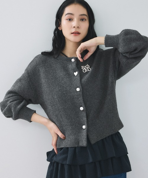 セール】ハートアソートパール釦ラメミックスカーディガン/イージー