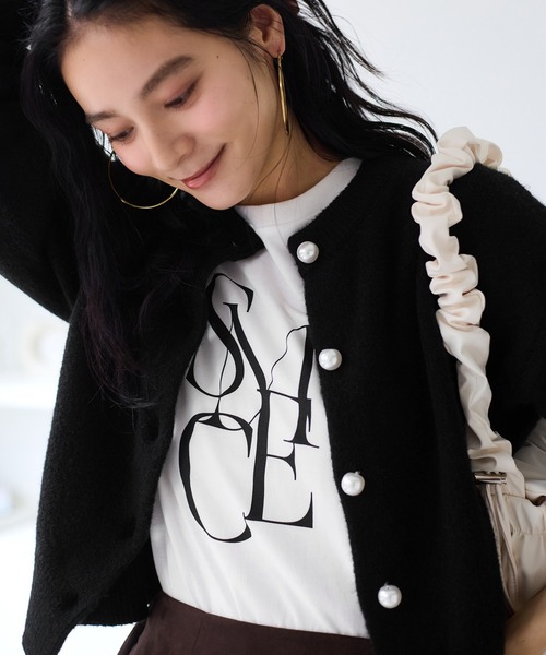 ハートアソートパール釦ラメミックスカーディガン/イージーケア・一部