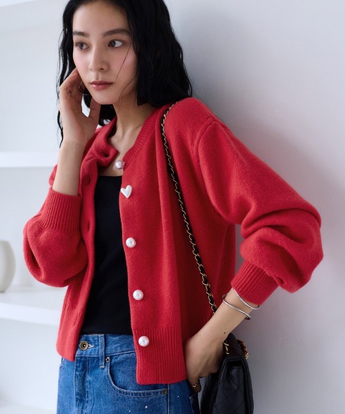 セール】ハートアソートパール釦ラメミックスカーディガン/イージー