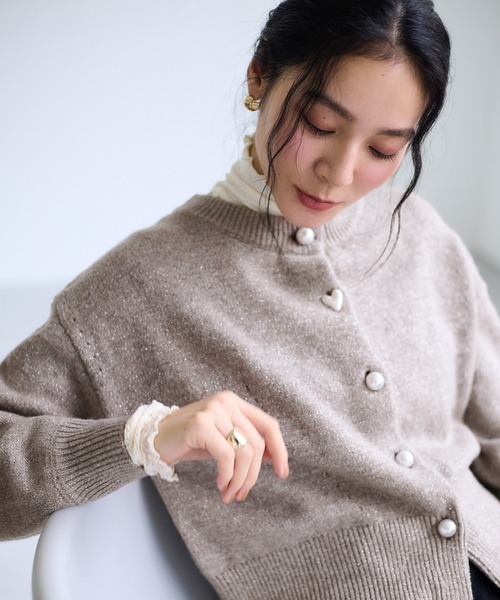 セール】ハートアソートパール釦ラメミックスカーディガン/イージー