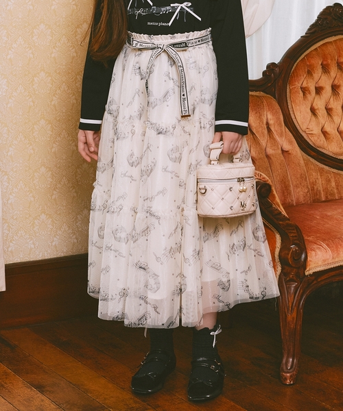 セール】音符柄ベルトフリルチュールスカート♪（スカート）｜mezzo