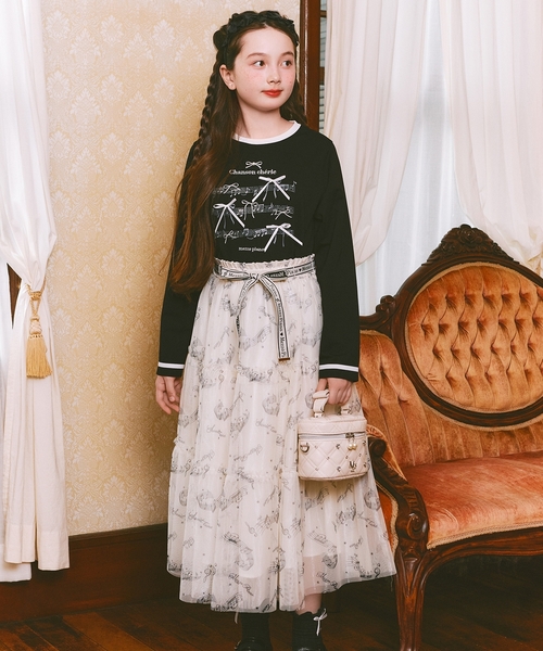 セール】音符柄ベルトフリルチュールスカート♪（スカート）｜mezzo