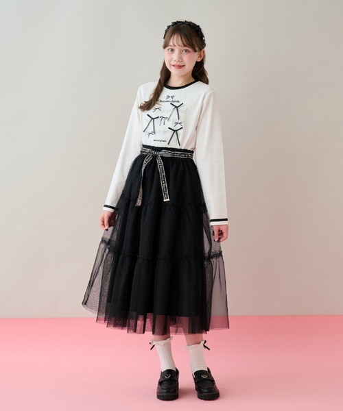 音符柄ベルトフリルチュールスカート♪（スカート）｜mezzo piano