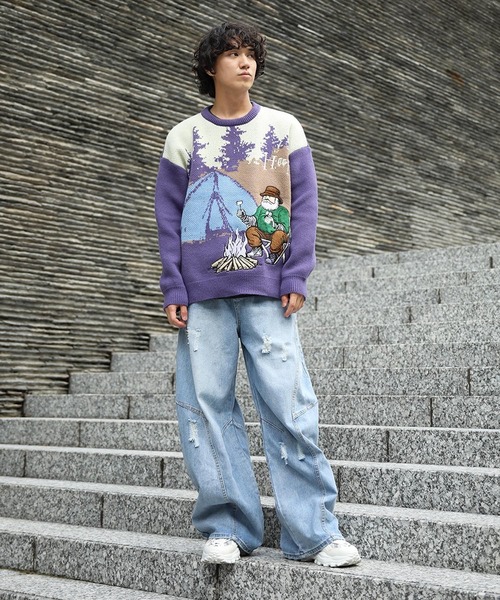 HOOK(フック)の「HOOK -original- キャンプおじさん配色ニット(ニット/セーター・メンズ・パープル/ブラウン・LARGE/X-LARGE/MEDIUM)」の17枚目の写真