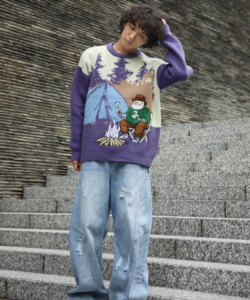 HOOK(フック)の「HOOK -original- キャンプおじさん配色ニット(ニット/セーター・メンズ・パープル/ブラウン・LARGE/X-LARGE/MEDIUM)」の19枚目の写真