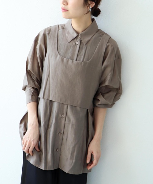 Jines（ジネス）の「ビスチェレイヤード2WAYシャツ（シャツ/ブラウス・レディース・グレー/ブラウン/ピンク・38）」の3枚目の写真