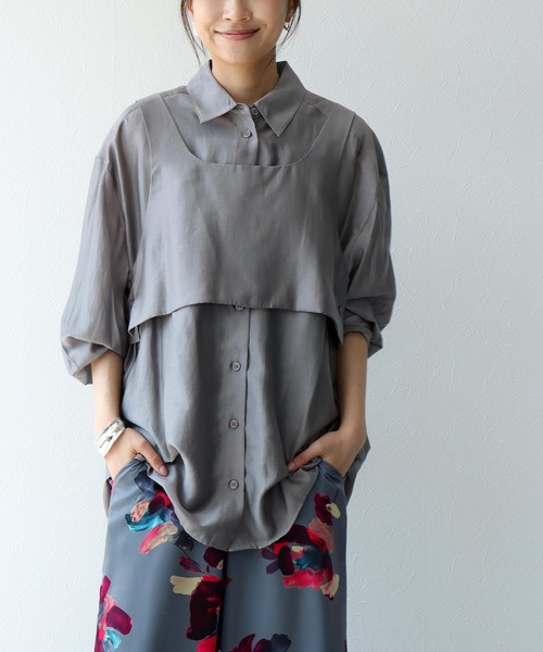 Jines（ジネス）の「ビスチェレイヤード2WAYシャツ（シャツ/ブラウス・レディース・グレー/ブラウン/ピンク・38）」の16枚目の写真