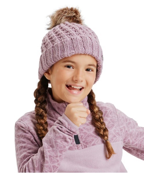ROXY(ロキシー)の「BLIZZARD GIRL BEANIE /ロキシーキッズボンボン付きニット帽・ビーニー(ニットキャップ/ビーニー・キッズ・ライラック/ブラック・FREE)」の2枚目の写真