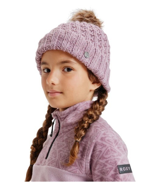 ROXY(ロキシー)の「BLIZZARD GIRL BEANIE /ロキシーキッズボンボン付きニット帽・ビーニー(ニットキャップ/ビーニー・キッズ・ライラック/ブラック・FREE)」の9枚目の写真