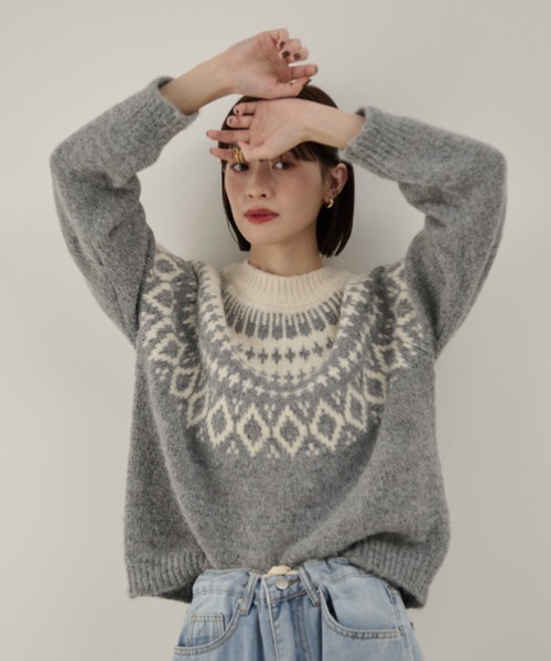 Shelly island(シェリーアイランド)の「ノルディックニットプルオーバー(ニット/セーター・レディース・グレー/ブラック・FREE)」の15枚目の写真