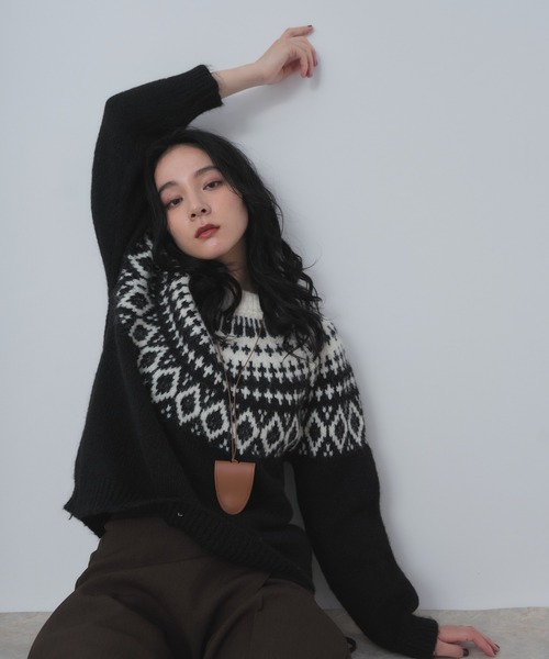 Shelly island(シェリーアイランド)の「ノルディックニットプルオーバー(ニット/セーター・レディース・グレー/ブラック・FREE)」の6枚目の写真