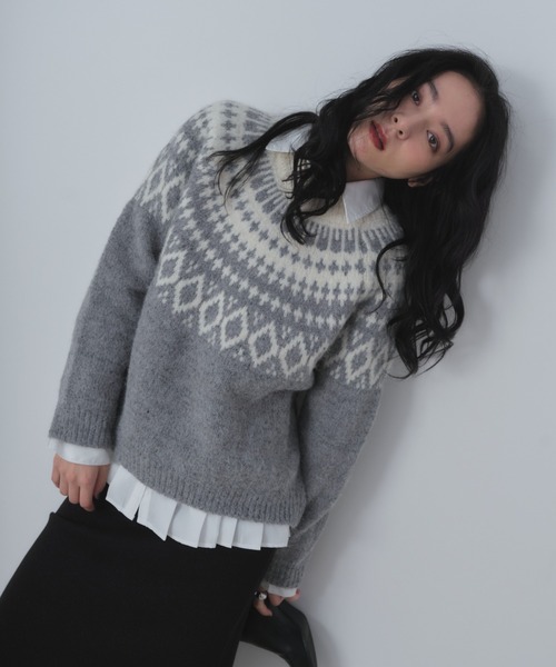Shelly island(シェリーアイランド)の「ノルディックニットプルオーバー(ニット/セーター・レディース・グレー/ブラック・FREE)」の13枚目の写真