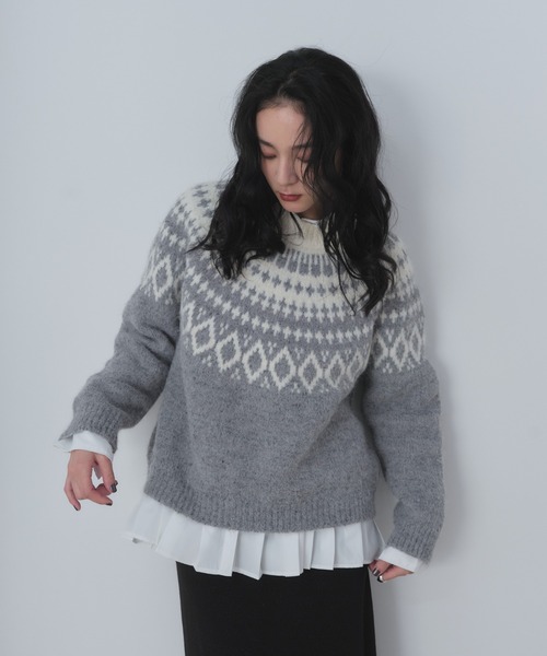 Shelly island(シェリーアイランド)の「ノルディックニットプルオーバー(ニット/セーター・レディース・グレー/ブラック・FREE)」の14枚目の写真