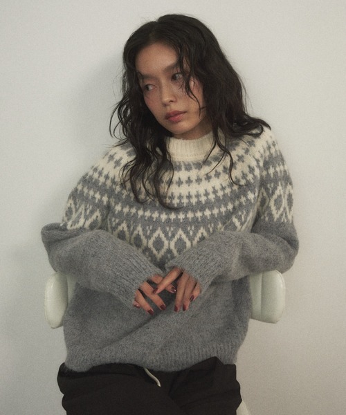 Shelly island(シェリーアイランド)の「ノルディックニットプルオーバー(ニット/セーター・レディース・グレー/ブラック・FREE)」の21枚目の写真