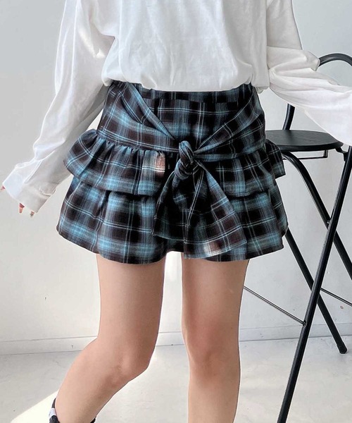 AS KNOW AS plus（アズノゥアズプラス）の「♪シャツ風チェックティアードミニスカート（スカート・レディース・ブラック系/ブラウン系・FREE）」の8枚目の写真