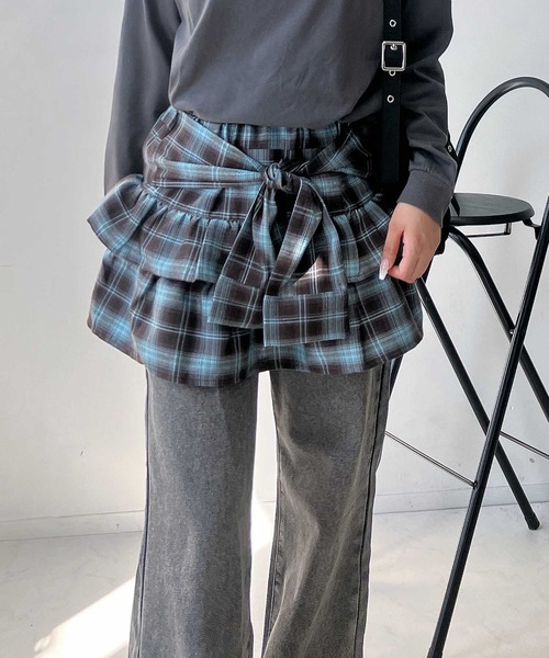 AS KNOW AS plus（アズノゥアズプラス）の「♪シャツ風チェックティアードミニスカート（スカート・レディース・ブラック系/ブラウン系・FREE）」の3枚目の写真