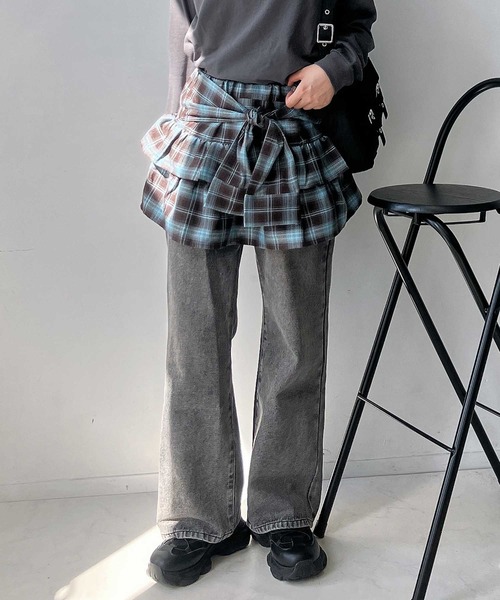 AS KNOW AS plus（アズノゥアズプラス）の「♪シャツ風チェックティアードミニスカート（スカート・レディース・ブラック系/ブラウン系・FREE）」の4枚目の写真