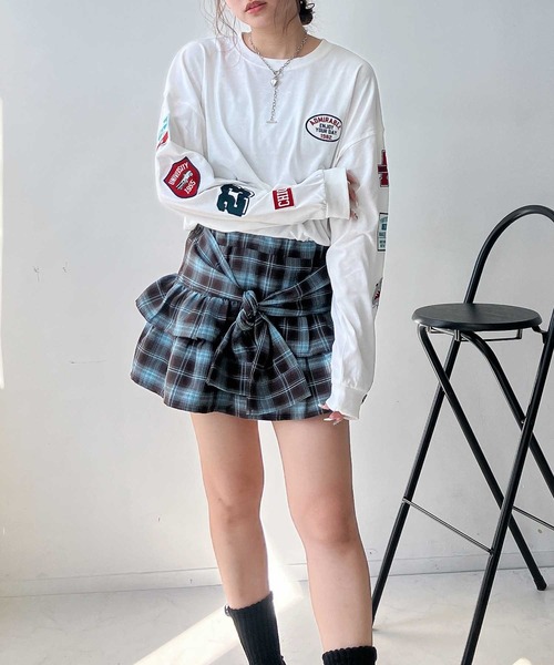 AS KNOW AS plus（アズノゥアズプラス）の「♪シャツ風チェックティアードミニスカート（スカート・レディース・ブラック系/ブラウン系・FREE）」の10枚目の写真