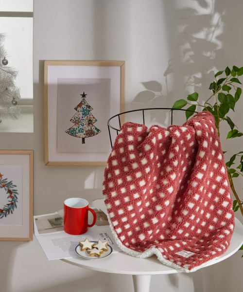 もこもこボアチェックひざ掛け / ブランケット（ブランケット