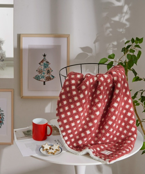 セール】もこもこボアチェックひざ掛け / ブランケット（ブランケット
