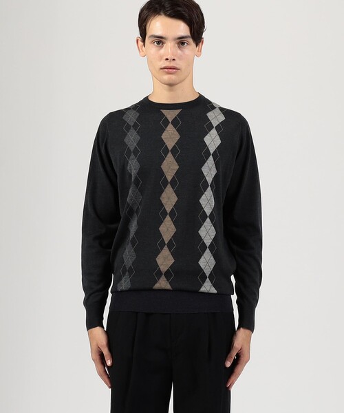 別注】JOHN SMEDLEY ウール アーガイルクルーネック プルオーバー